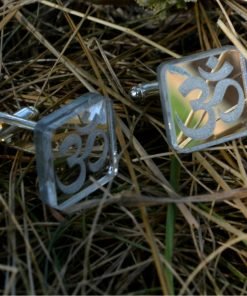 Om cuff links rectangle mirror plastic lasercut and engraved 1
