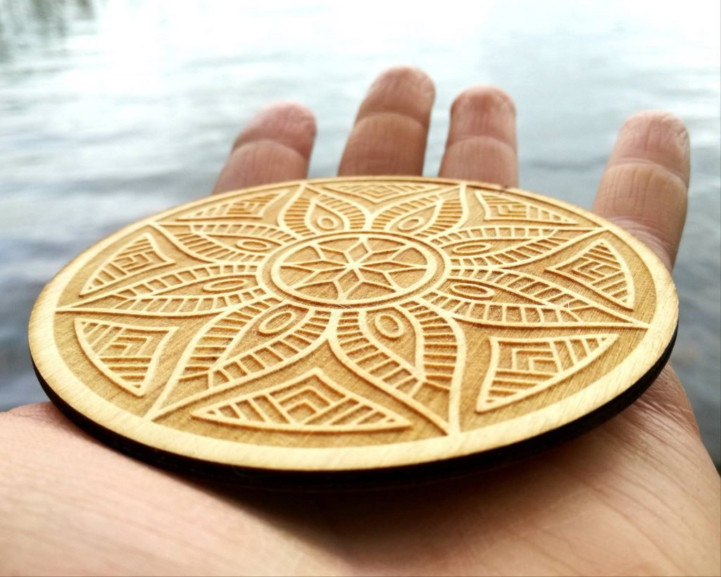 wooden elegant coaster laser cut and engraved