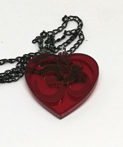 OM Necklace transparent red- AUM Pendant with black chain