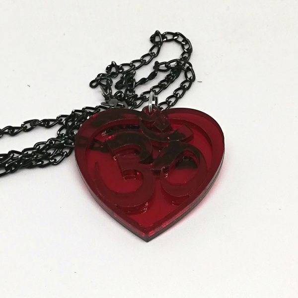 OM Necklace transparent red- AUM Pendant with black chain