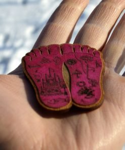 Shrimati Radharani Lotus feet wooden Red Color handmade painted and lasercut2