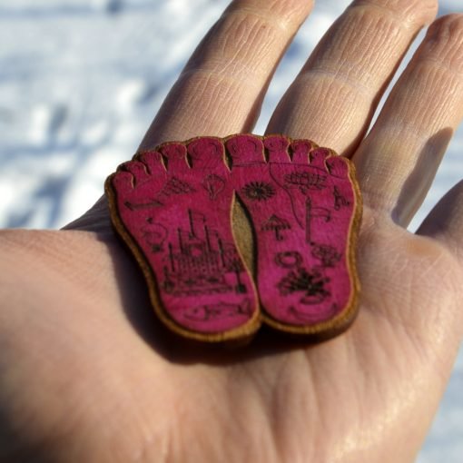 Shrimati Radharani Lotus feet wooden Red Color handmade painted and lasercut2