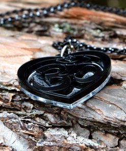 OM Necklace black acrylic- AUM Pendant with black chain 2