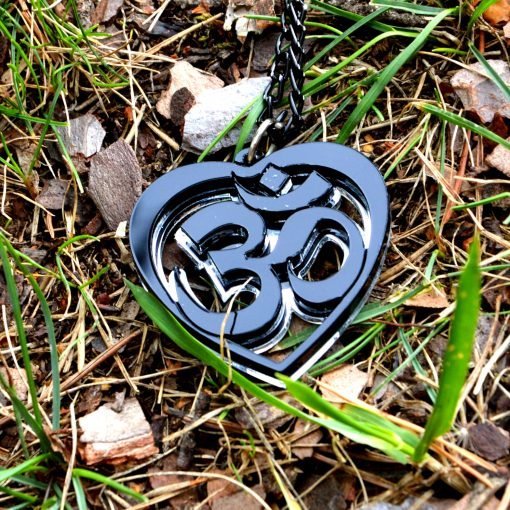 OM Necklace black acrylic- AUM Pendant with black chain 1