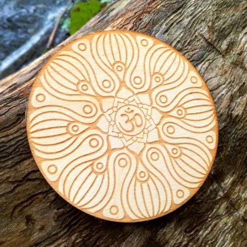 Om wooden coaster laser cut and engraved 1
