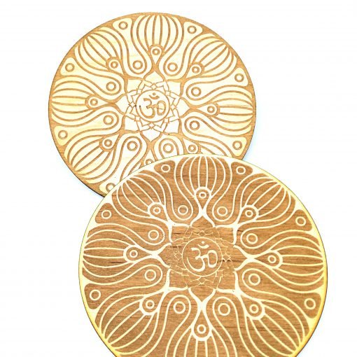 Set of 2 Om coasters engraved from wood